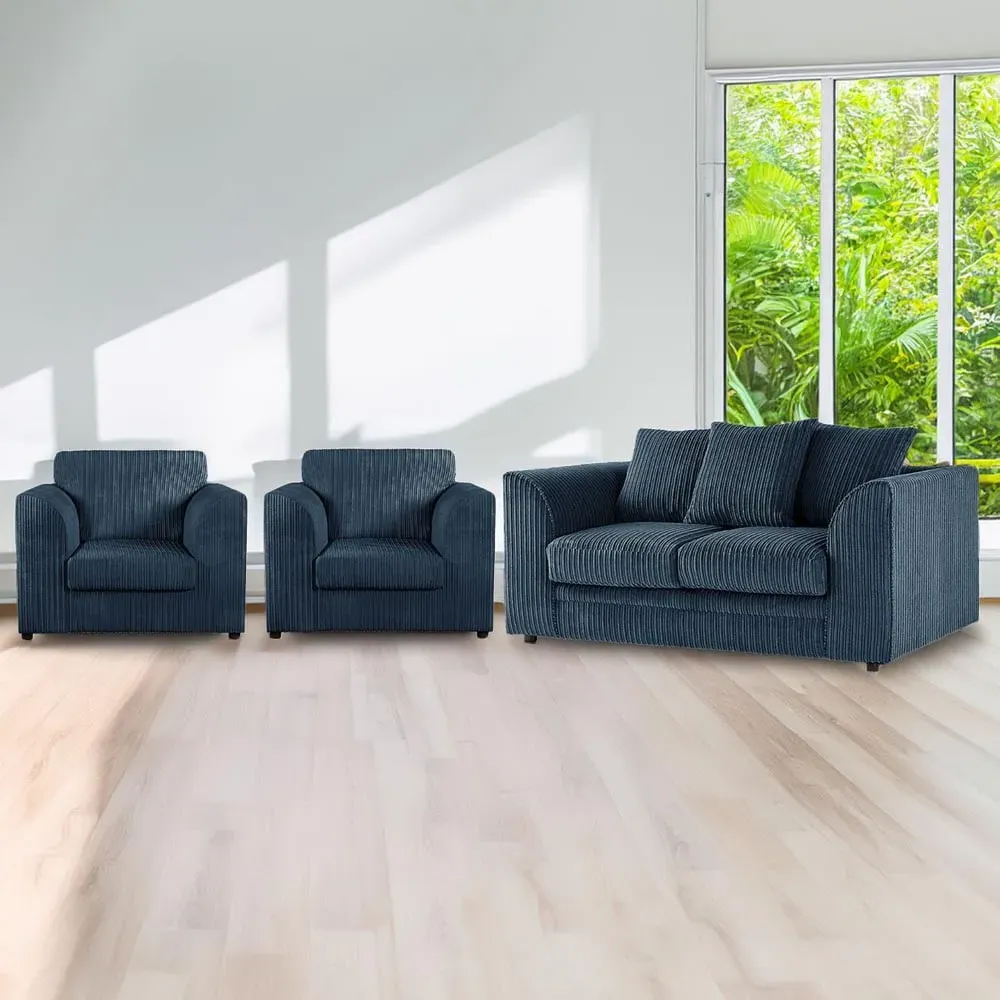 4-Seater Scatter Back Sofa Suite - Navy Blue, Jumbo Cord