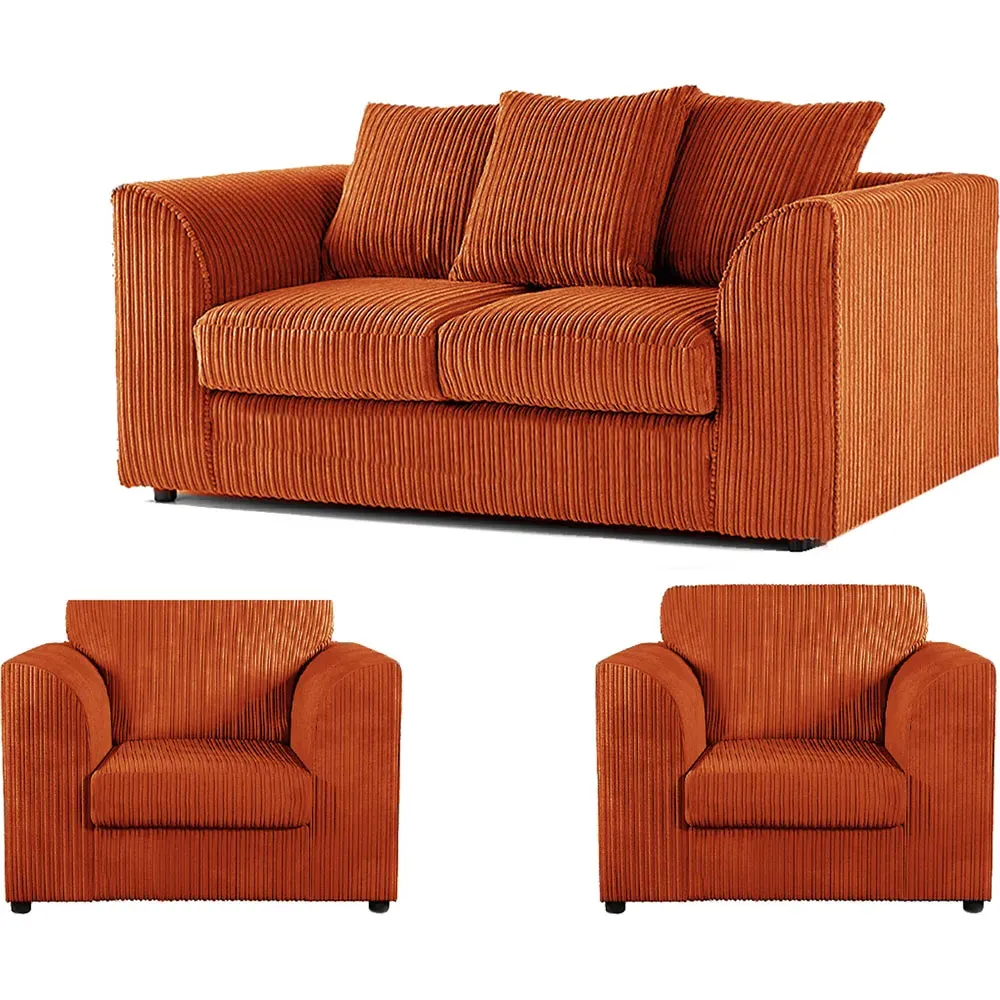 4-Seater Scatter Back Sofa Suite - Orange, Jumbo Cord