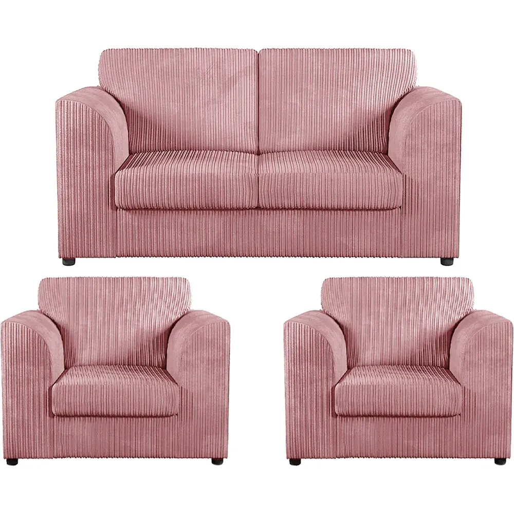 4-Seater Sofa Suite Full Back - Pink, Jumbo Cord