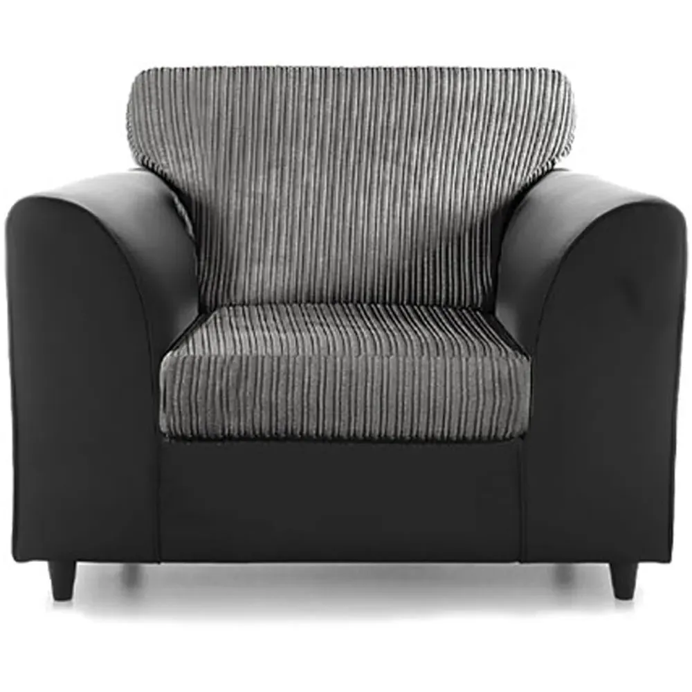 5-Seater Full Back Sofa Suite - Black and Grey, Jumbo Cord