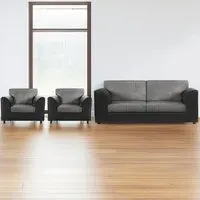 5-Seater Full Back Sofa Suite - Black and Grey, Jumbo Cord