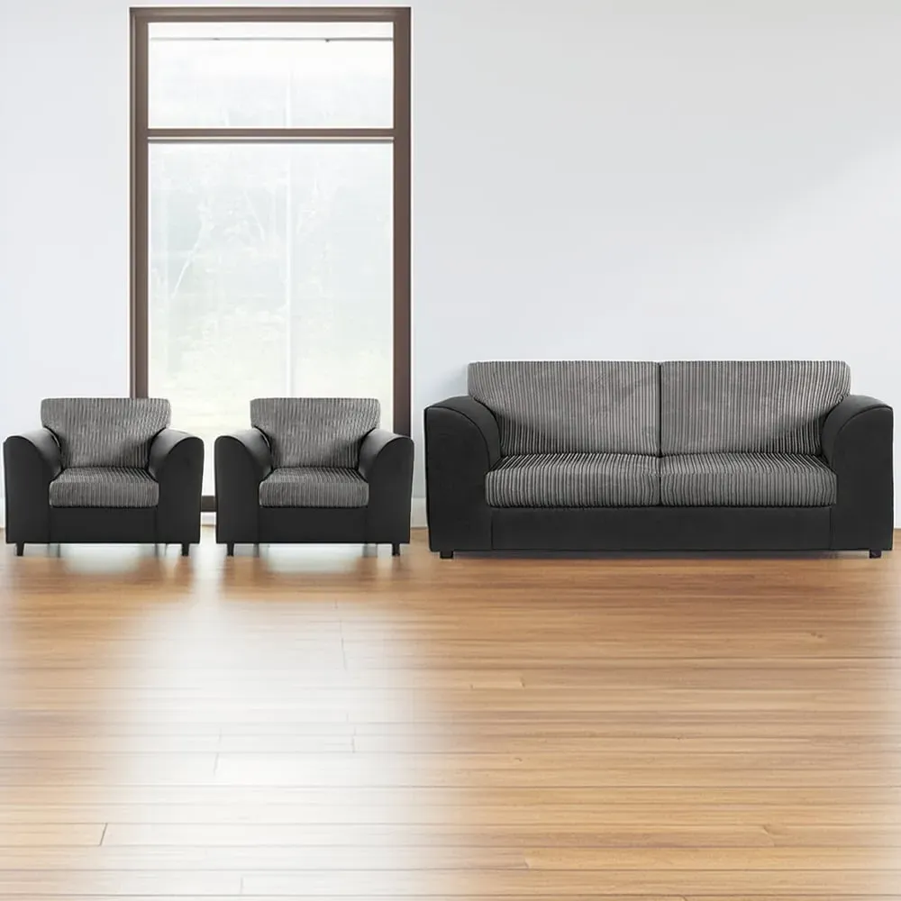 5-Seater Full Back Sofa Suite - Black and Grey, Jumbo Cord