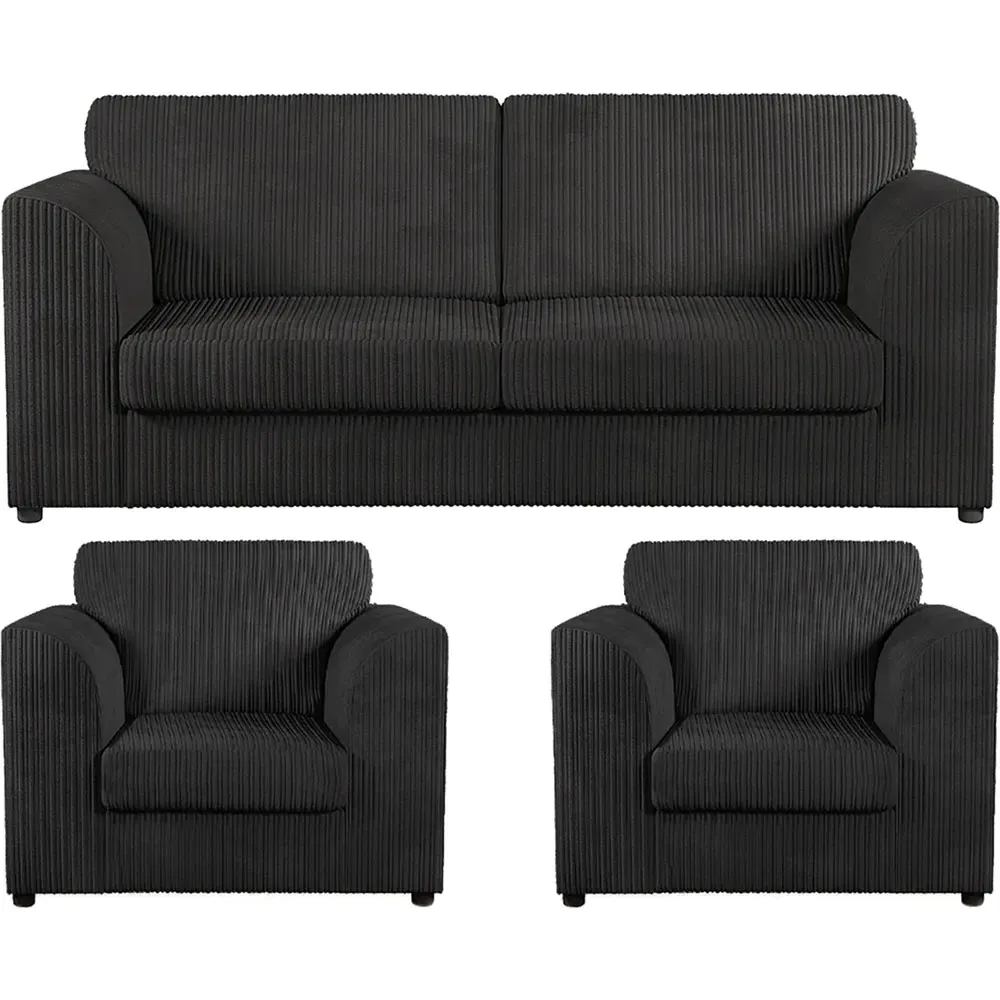 5-Seater Full Back Sofa Suite - Black, Jumbo Cord