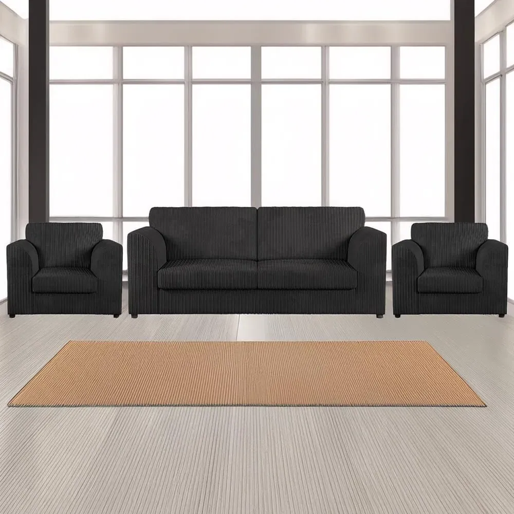 5-Seater Full Back Sofa Suite - Black, Jumbo Cord image