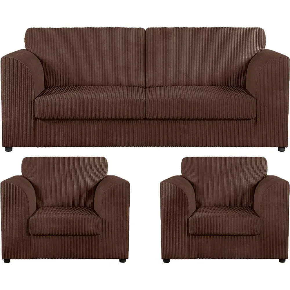 5-Seater Full Back Sofa Suite - Chocolate, Jumbo Cord