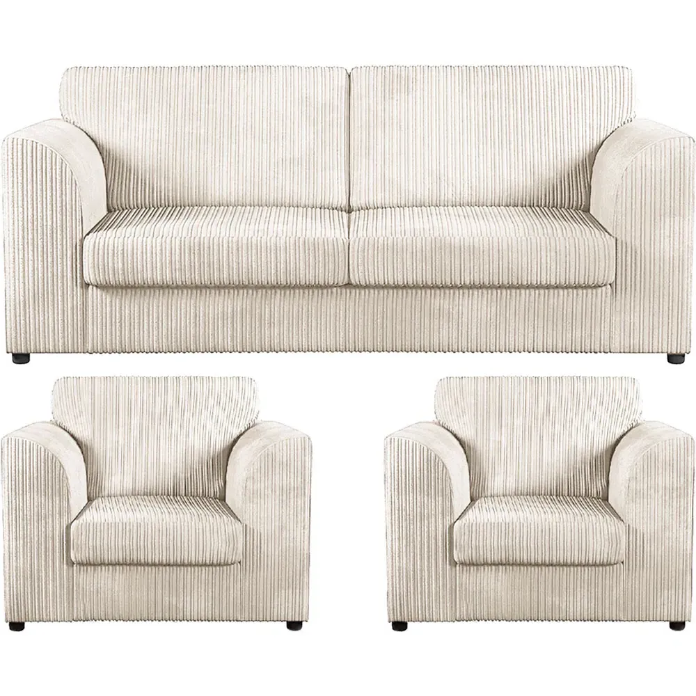 5-Seater Full Back Sofa Suite - Cream, Jumbo Cord