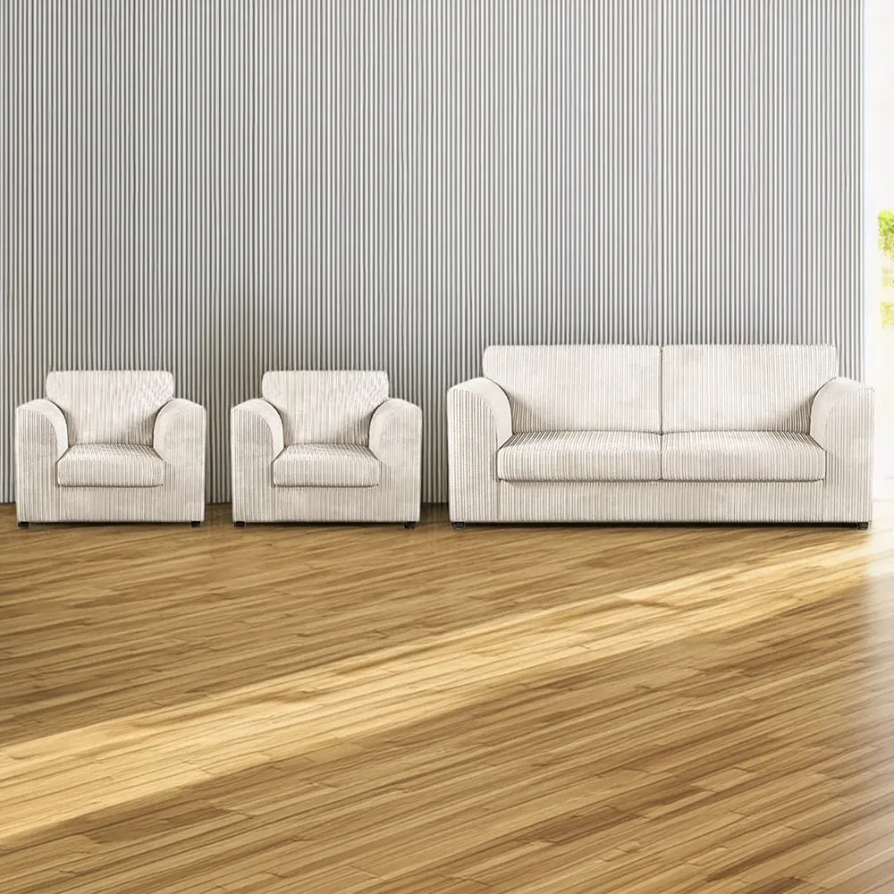 5-Seater Full Back Sofa Suite - Cream, Jumbo Cord