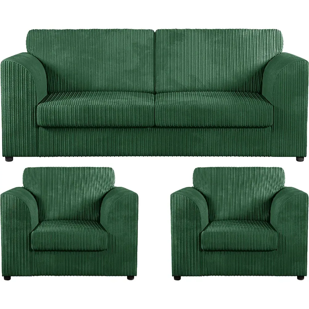 5-Seater Full Back Sofa Suite - Green, Jumbo Cord