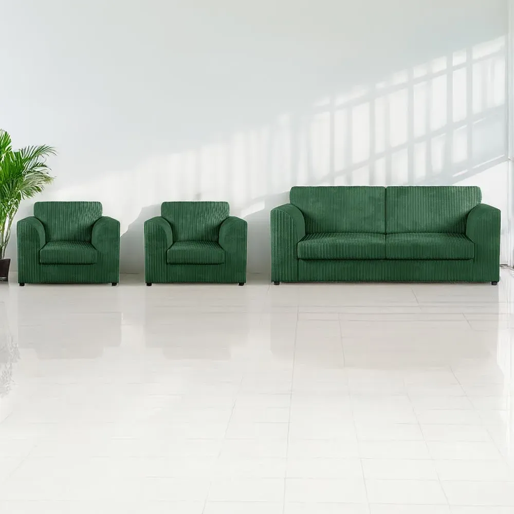5-Seater Full Back Sofa Suite - Green, Jumbo Cord