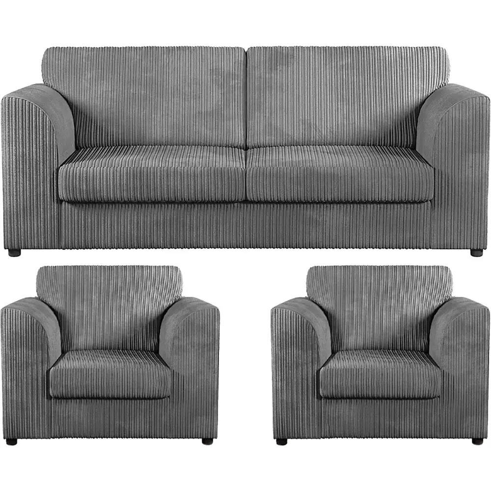 5-Seater Full Back Sofa Suite - Grey, Jumbo Cord