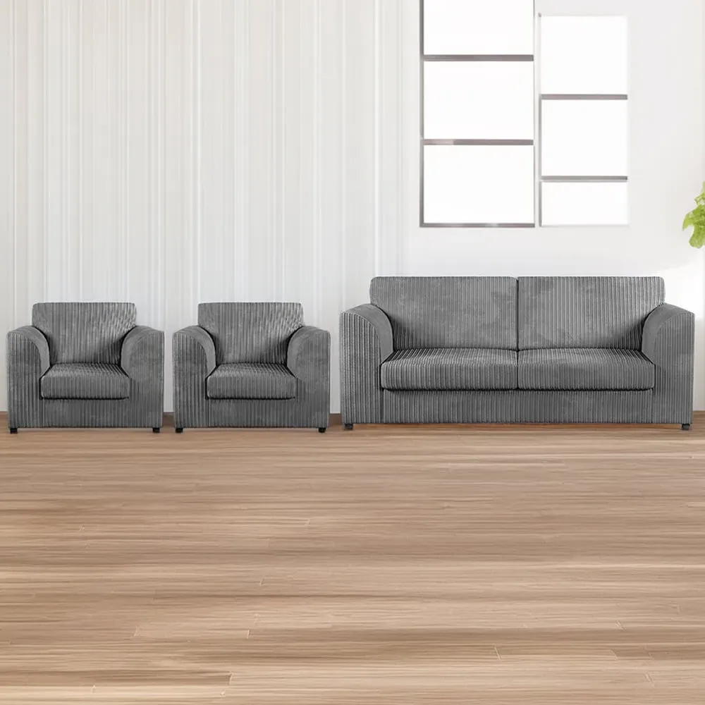5-Seater Full Back Sofa Suite - Grey, Jumbo Cord