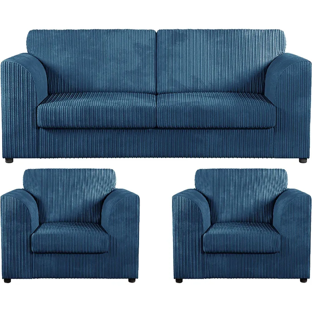 5-Seater Full Back Sofa Suite - Marine Blue, Jumbo Cord