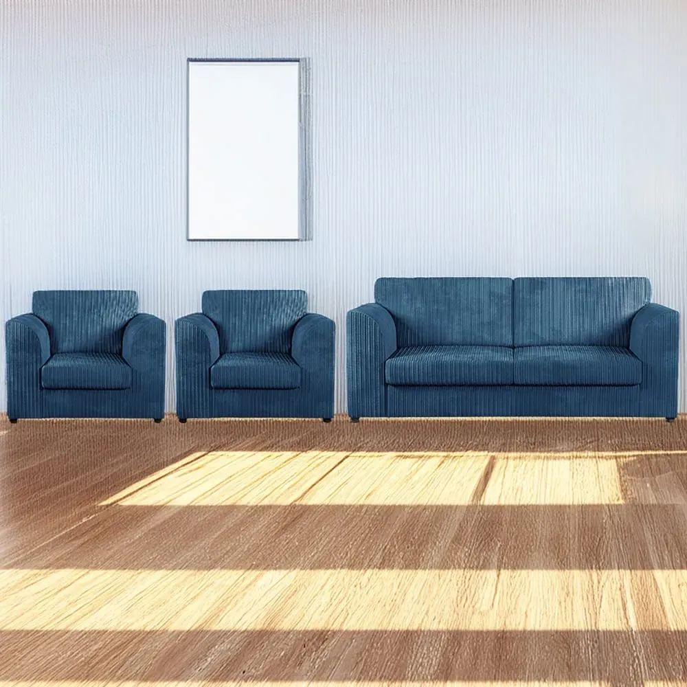 5-Seater Full Back Sofa Suite - Marine Blue, Jumbo Cord
