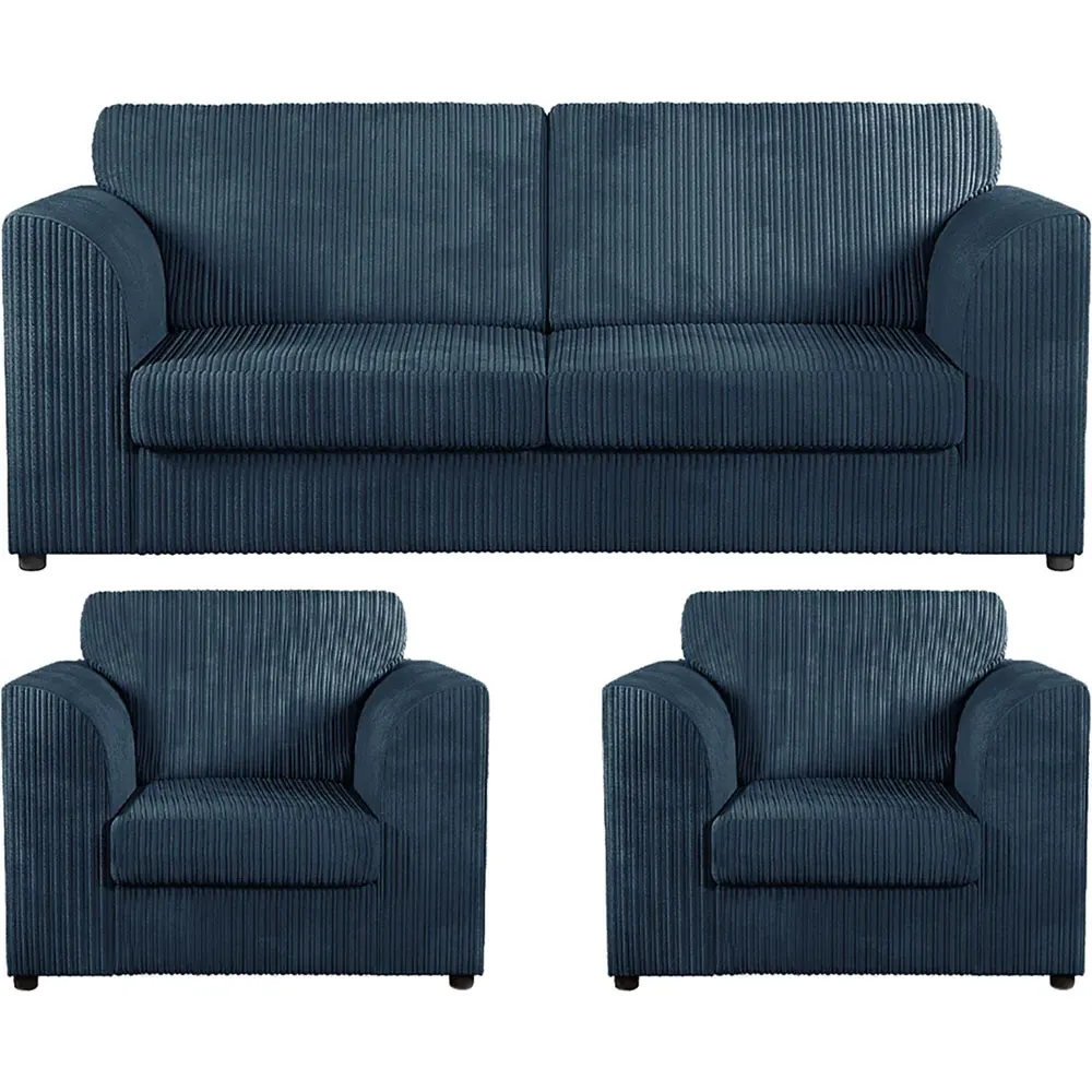 5-Seater Full Back Sofa Suite - Navy Blue, Jumbo Cord