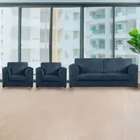 5-Seater Full Back Sofa Suite - Navy Blue, Jumbo Cord