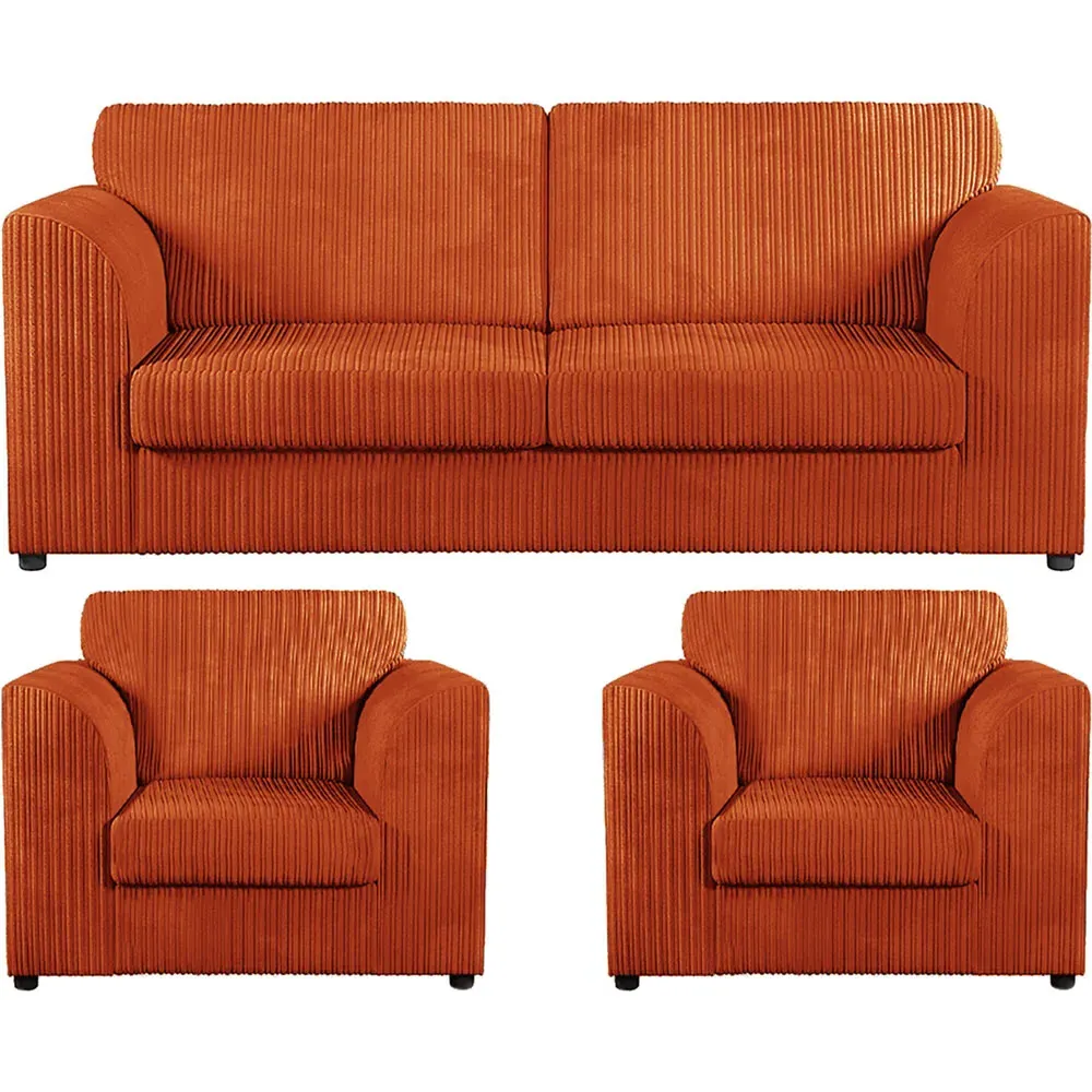 5-Seater Full Back Sofa Suite - Orange, Jumbo Cord