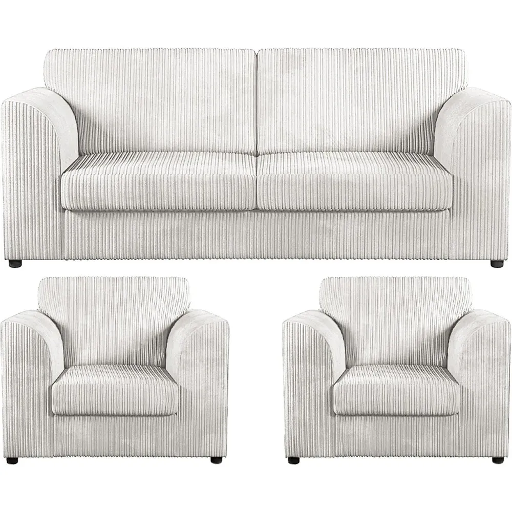 5-Seater Full Back Sofa Suite - Silver, Jumbo Cord