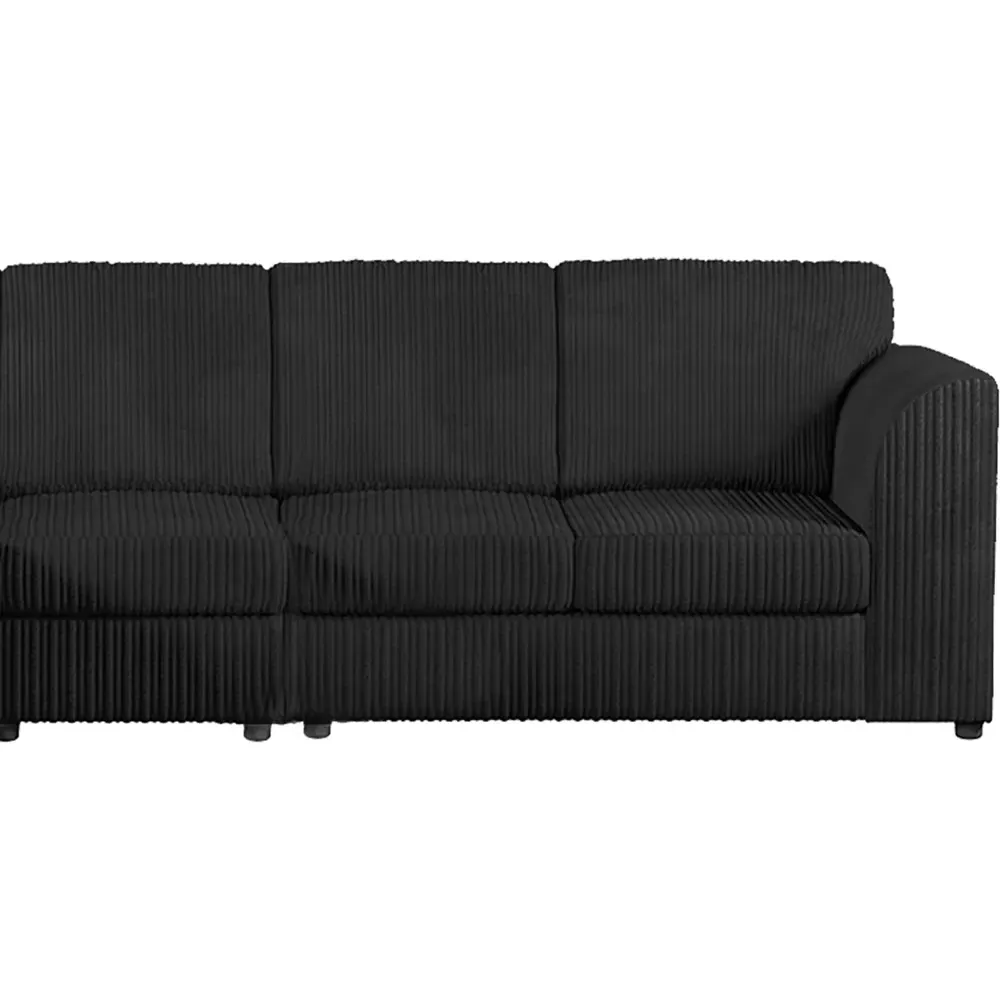 5-Seater L-Shaped Corner Sofa Right Hand - Black, Jumbo Cord