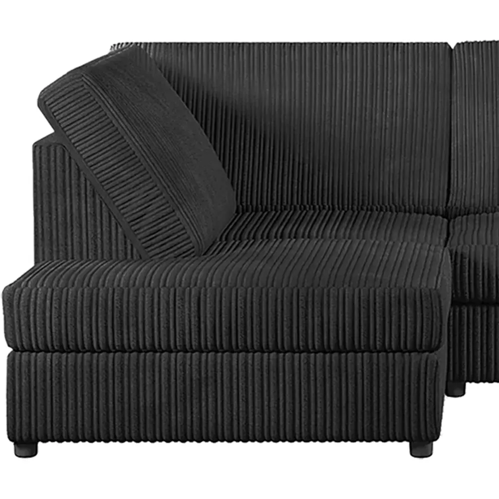 5-Seater L-Shaped Corner Sofa Right Hand - Black, Jumbo Cord
