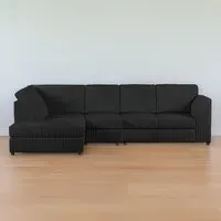 5-Seater L-Shaped Corner Sofa Right Hand - Black, Jumbo Cord