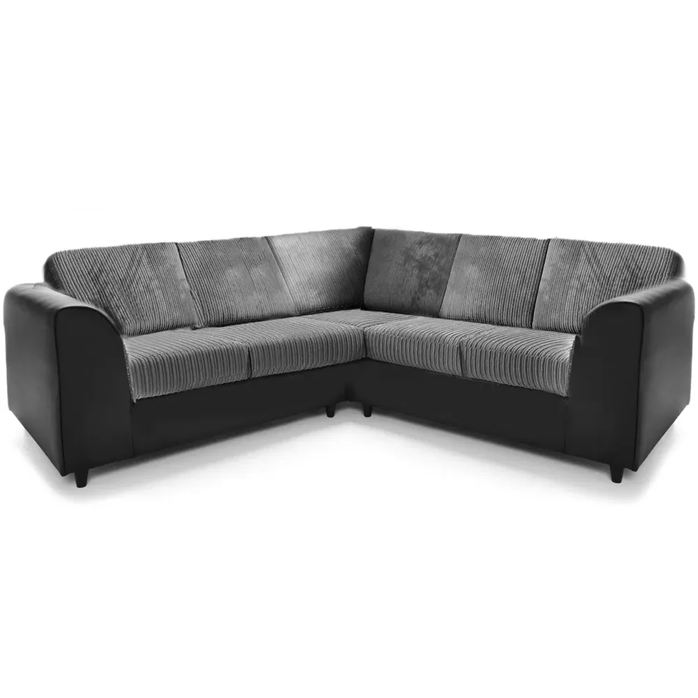 5-Seater L-Shaped Corner Sofa Set - Black and Grey, Jumbo Cord
