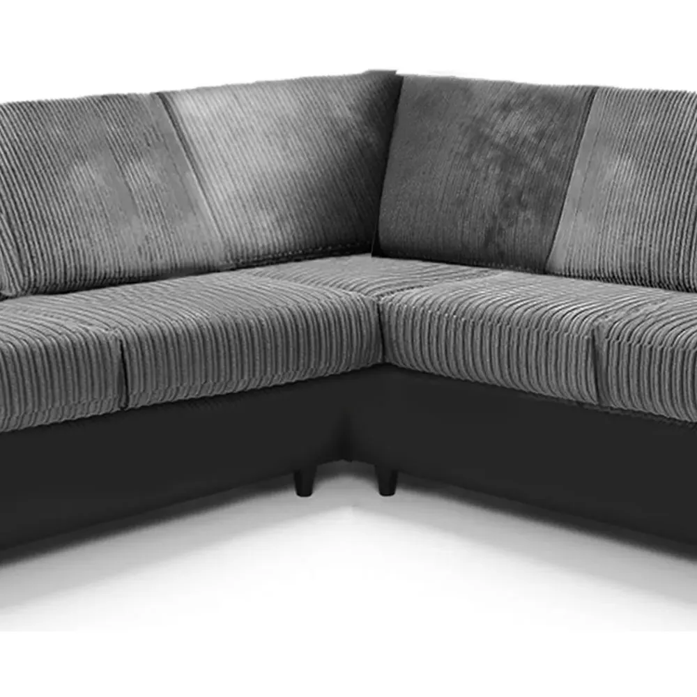 5-Seater L-Shaped Corner Sofa Set - Black and Grey, Jumbo Cord