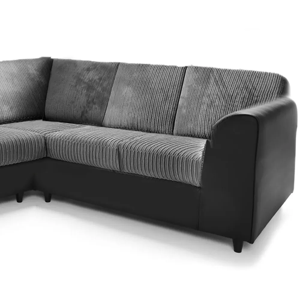 5-Seater L-Shaped Corner Sofa Set - Black and Grey, Jumbo Cord