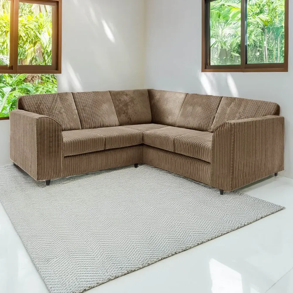 5-Seater L-Shaped Corner Sofa Set Full Back - Cream, Cord