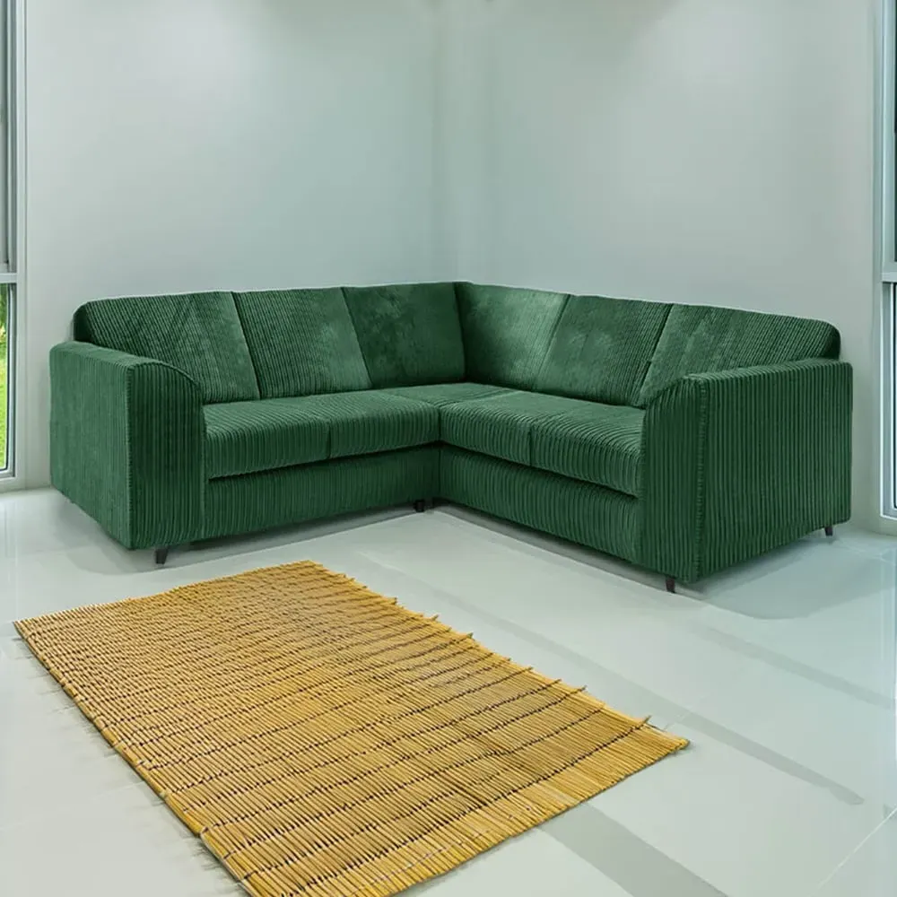 5-Seater L-Shaped Corner Sofa Set - Green, Jumbo Cord