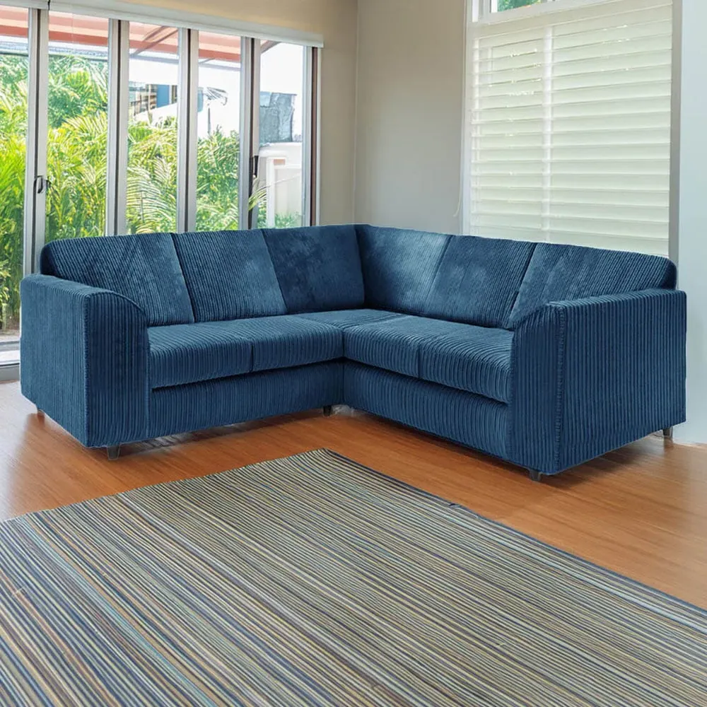 5-Seater L-Shaped Corner Sofa Set - Marine Blue, Jumbo Cord