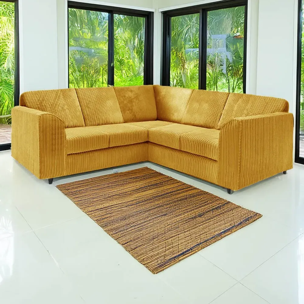 5-Seater L-Shaped Corner Sofa Set - Mustard, Jumbo Cord