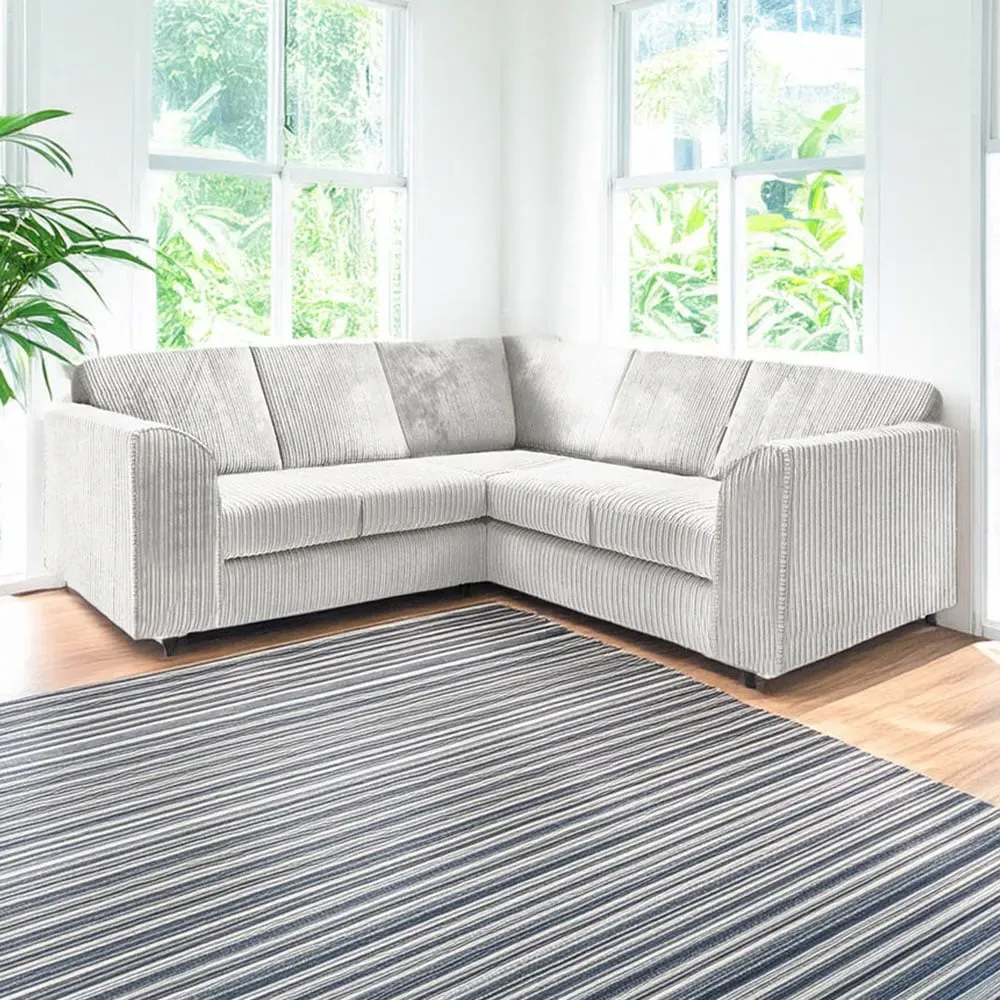 5-Seater L-Shaped Corner Sofa Set - Silver, Jumbo Cord
