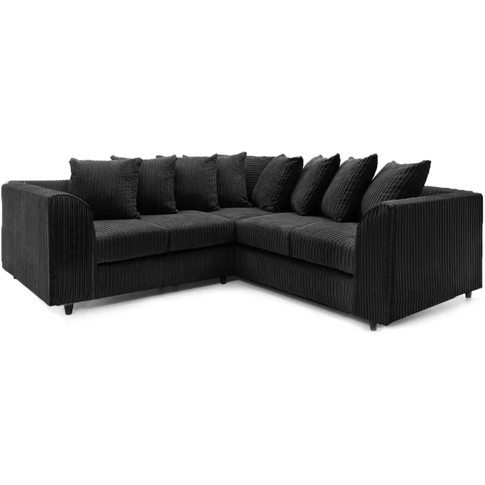 5-Seater L-Shaped Corner Sofa with Scatter Back - Black, Cord