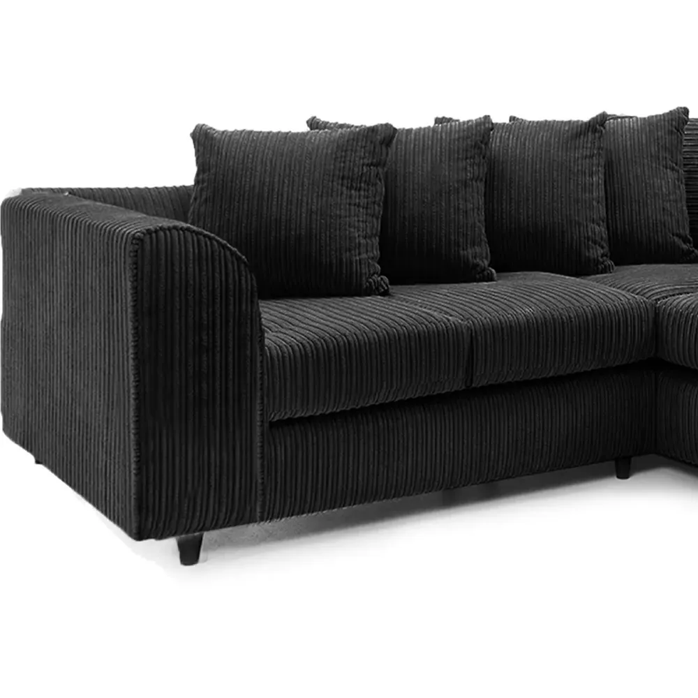 5-Seater L-Shaped Corner Sofa with Scatter Back - Black, Cord