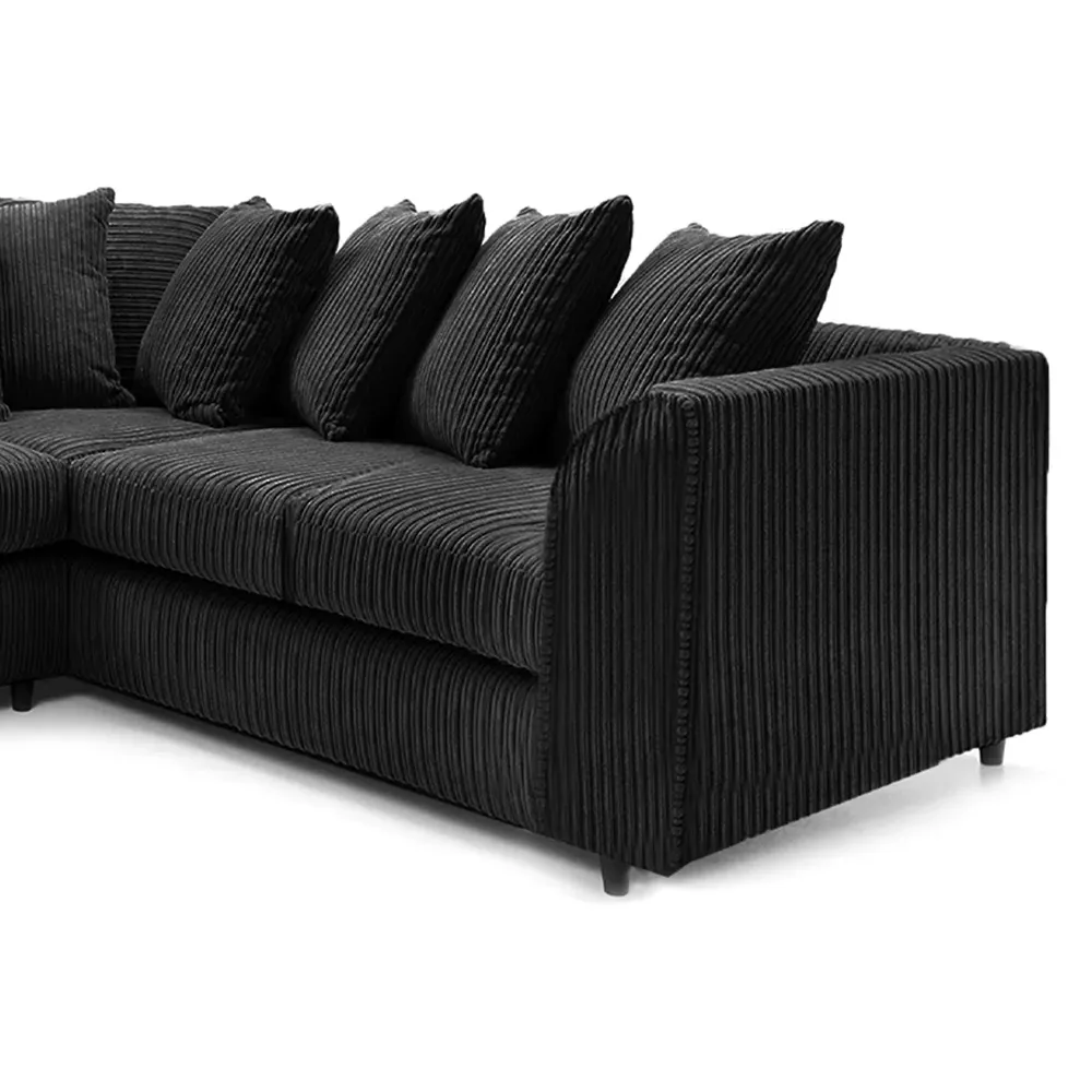 5-Seater L-Shaped Corner Sofa with Scatter Back - Black, Cord