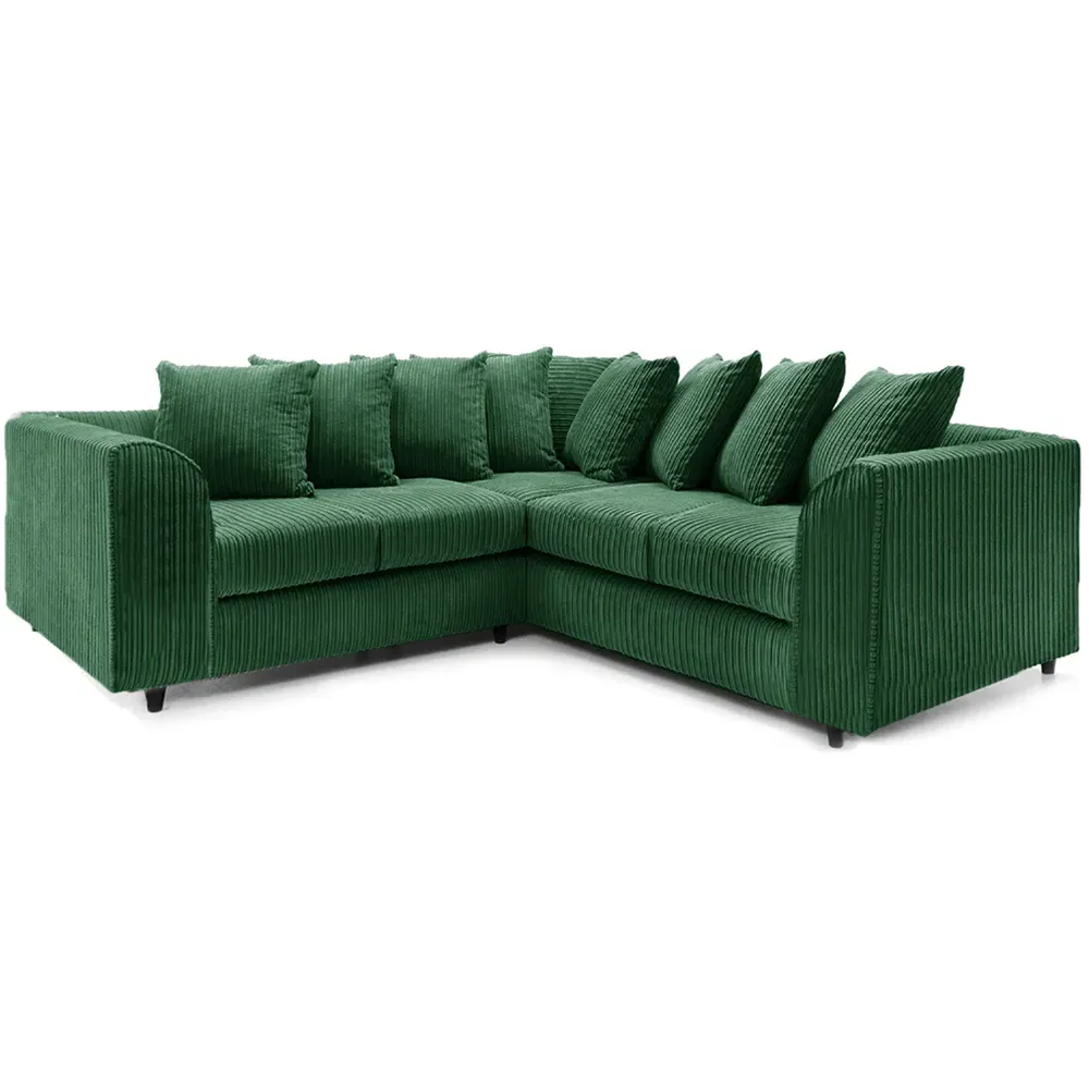 5-Seater L-Shaped Corner Sofa with Scatter Back - Green, Cord