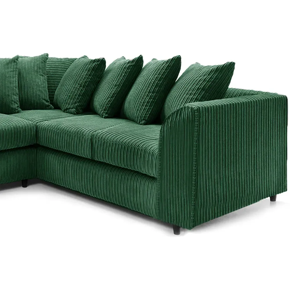 5-Seater L-Shaped Corner Sofa with Scatter Back - Green, Cord