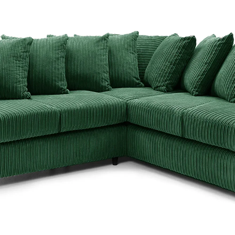 5-Seater L-Shaped Corner Sofa with Scatter Back - Green, Cord