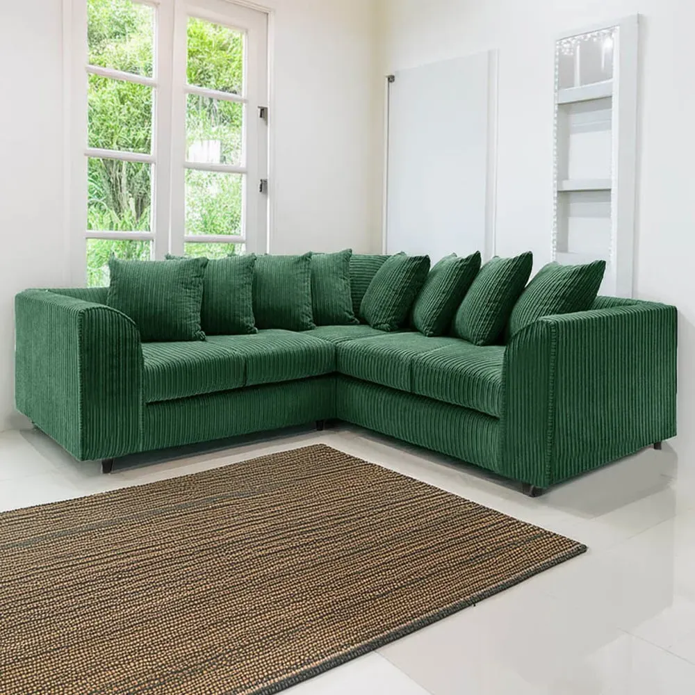 5-Seater L-Shaped Corner Sofa with Scatter Back - Green, Cord