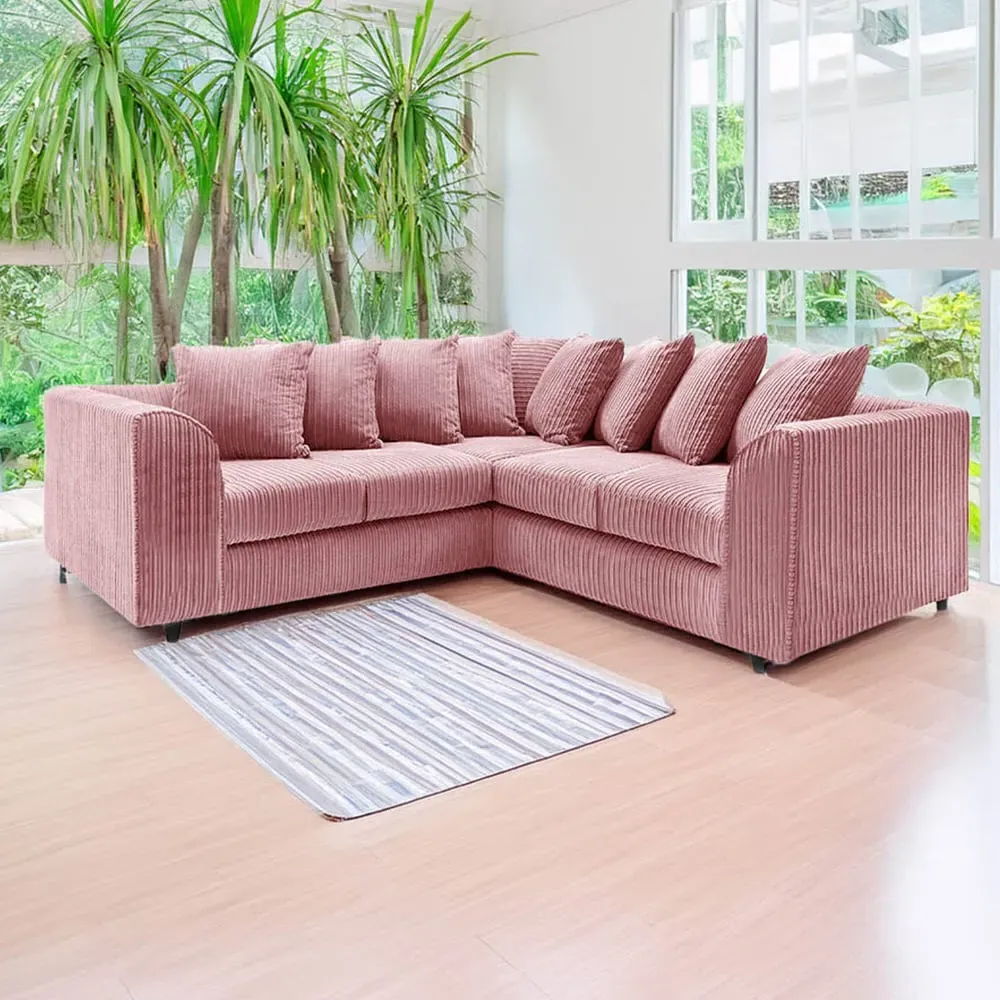5-Seater L-Shaped Corner Sofa with Scatter Back - Pink, Cord