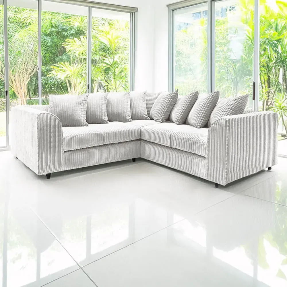 5-Seater L-Shaped Corner Sofa with Scatter Back - Silver, Cord