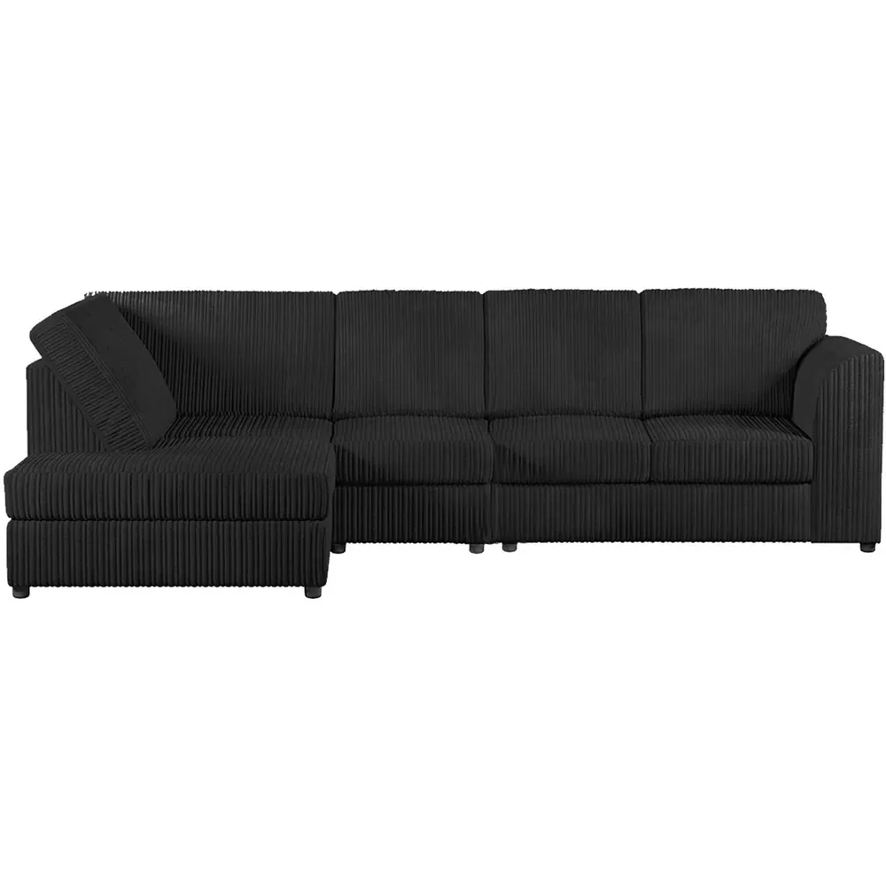5-Seater L-Shaped Right Hand Corner Sofa - Black, Cord