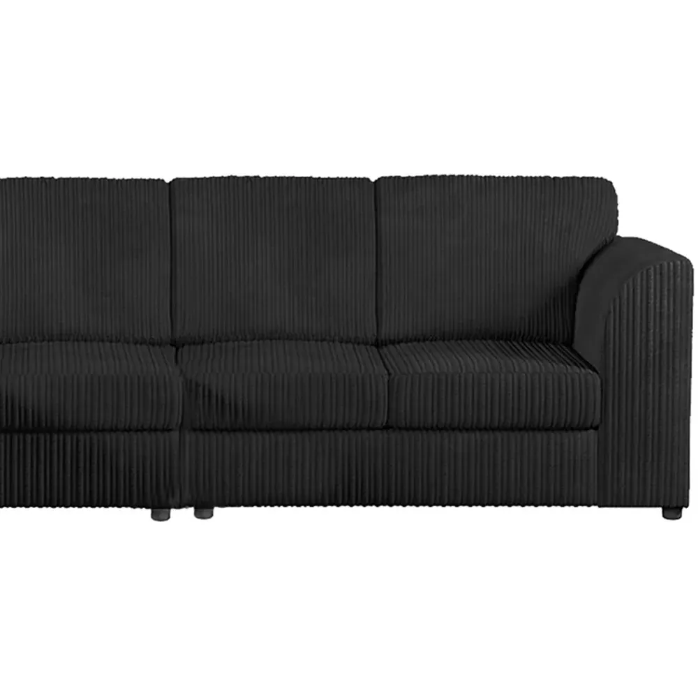 5-Seater L-Shaped Right Hand Corner Sofa - Black, Cord
