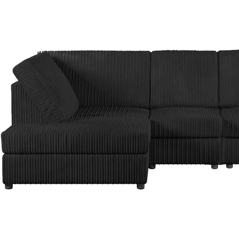 5-Seater L-Shaped Right Hand Corner Sofa - Black, Cord