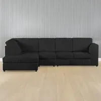 5-Seater L-Shaped Right Hand Corner Sofa - Black, Cord