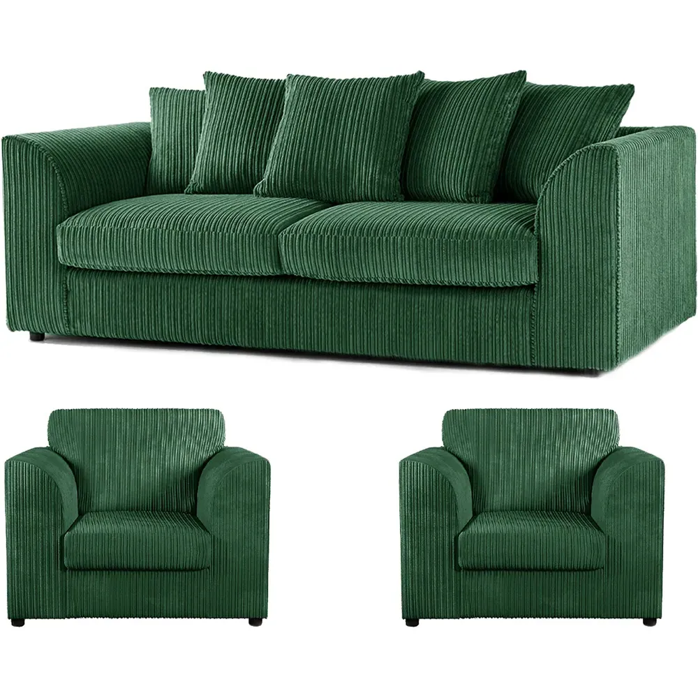 5-Seater Scatter Back Sofa Suite - Green, Jumbo Cord