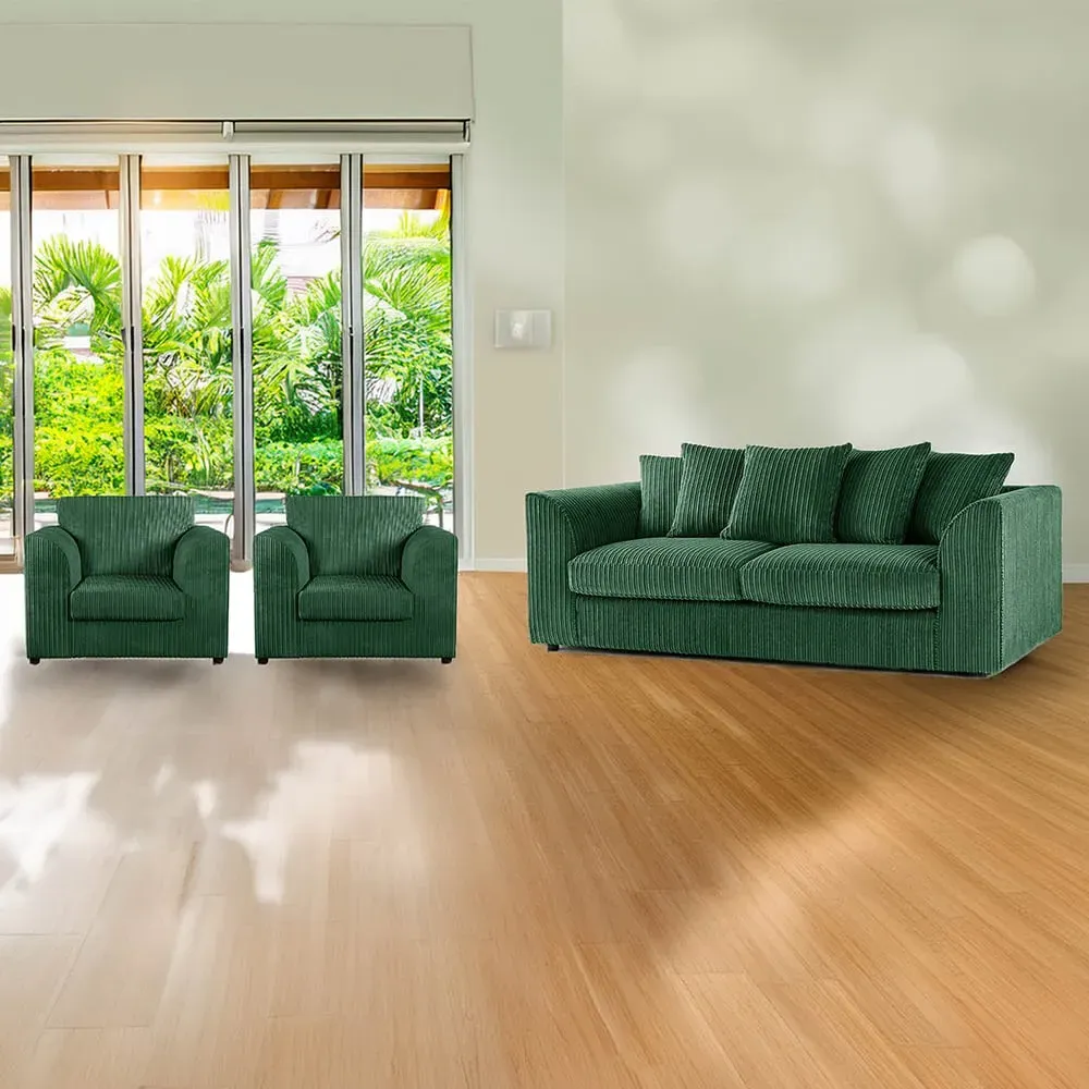 5-Seater Scatter Back Sofa Suite - Green, Jumbo Cord