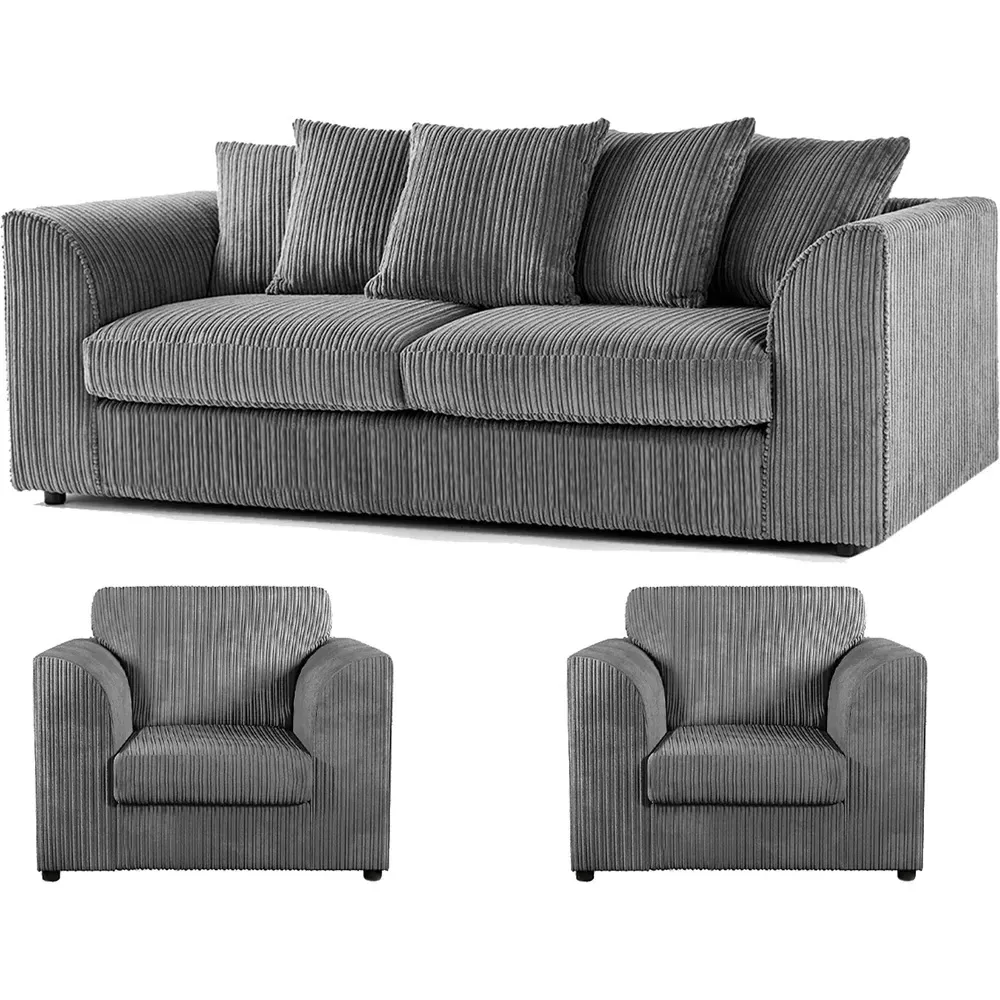 5-Seater Scatter Back Sofa Suite - Grey, Jumbo Cord