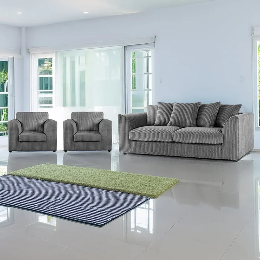 5-Seater Scatter Back Sofa Suite - Grey, Jumbo Cord