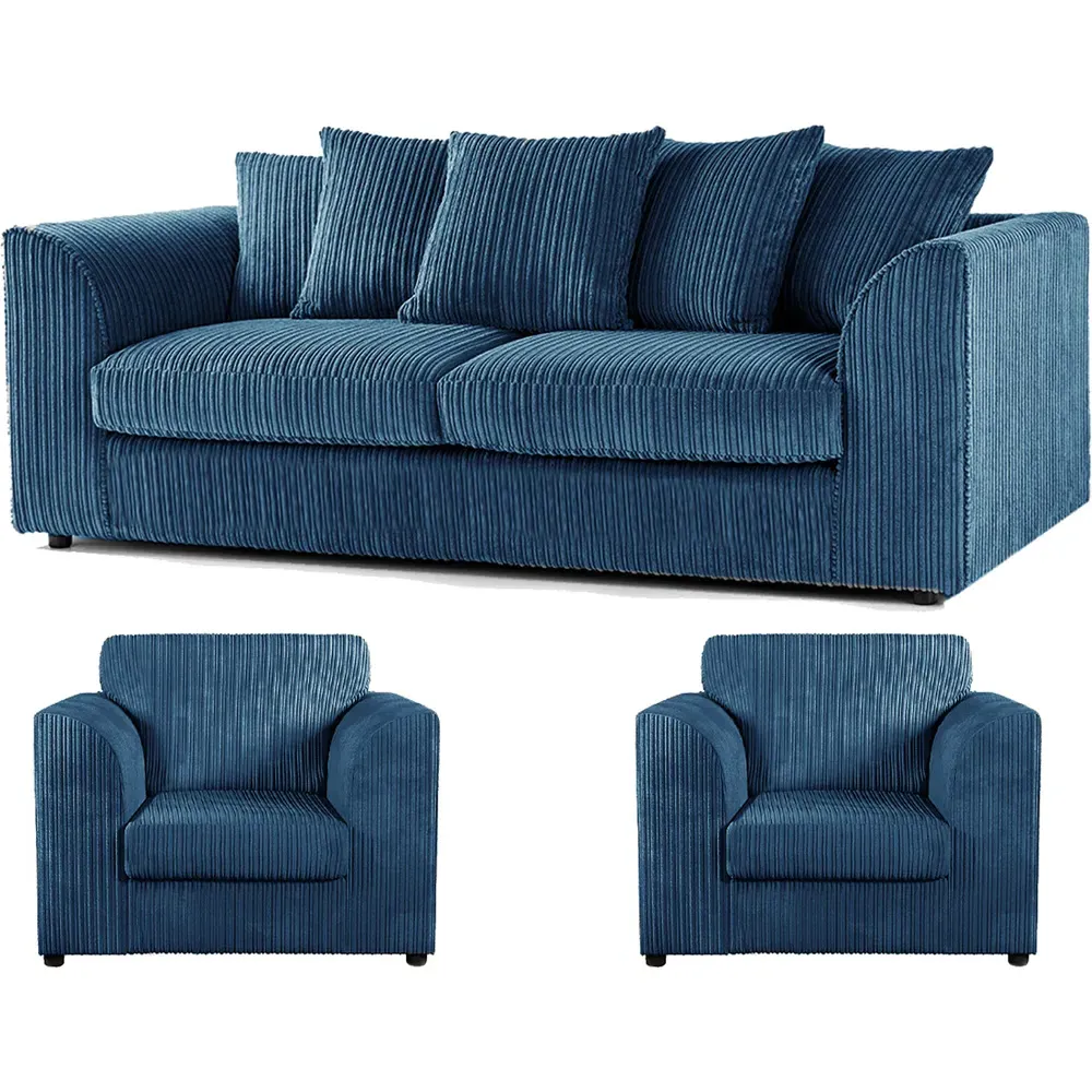 5-Seater Scatter Back Sofa Suite - Marine Blue, Jumbo Cord